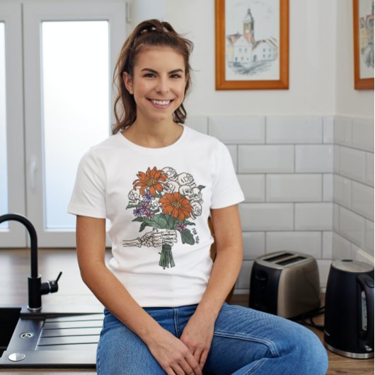 ハロウィーンのスケルトン花束 Tシャツ