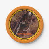 ハロウィーンのスケルトン骨の怖い写真のデザイン ペーパープレート (正面)