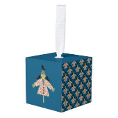 ハロウィーンのストローとラヴェンスパターン（の模様が）ある キューブオーナメント (正面アングル)