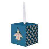 ハロウィーンのストローとラヴェンスパターン（の模様が）ある キューブオーナメント (裏面アングル)