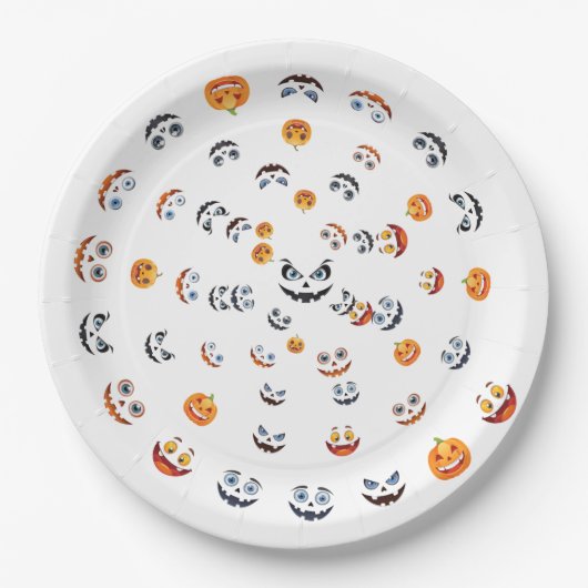 ハロウィーンのスプーキーな顔柄 ペーパープレート (正面)