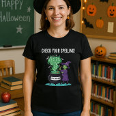 ハロウィーンのスペルチェッカーの魔女 面白い先生 Tシャツ