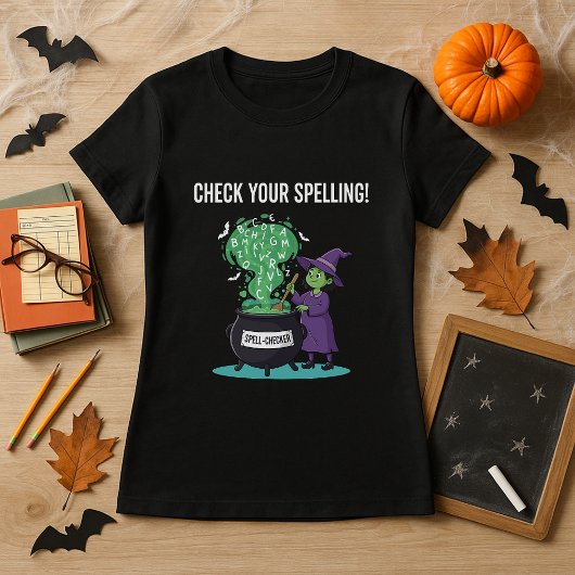 ハロウィーンのスペルチェッカーの魔女 面白い先生 Tシャツ