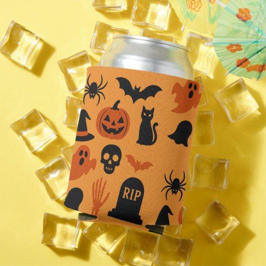 ハロウィーンのスリラー缶クーラー - 黒とオレンジのいたずら 缶クーラー (インサイチュ 夏)