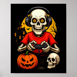ハロウィーンのスリリングなゲームをするスケルトンゲーマー ポスター