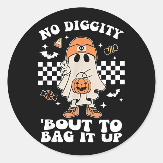 ハロウィーンのスリリングな幽霊 Diggity Bout To Bag Up ラウンドシール (正面)