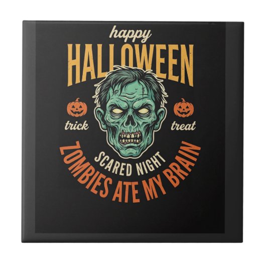 ハロウィーンのゾンビに脳を食べられた タイル (正面)