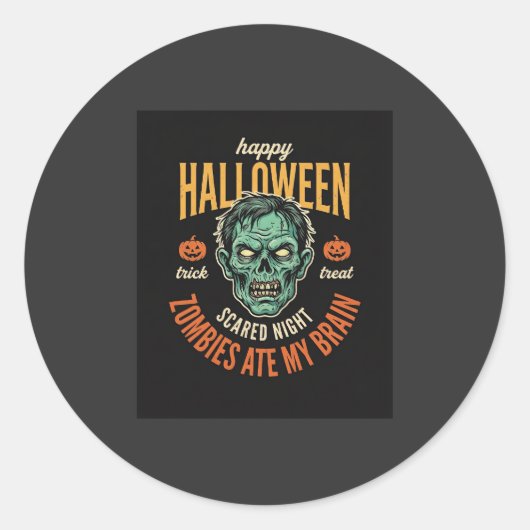 ハロウィーンのゾンビに脳を食べられた ラウンドシール (正面)