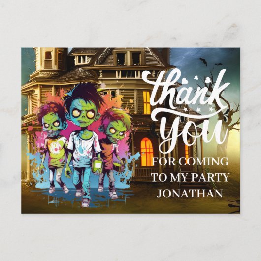 ハロウィーンのゾンビをテーマにした子供たちTHANK YOUポストカード ポストカード (正面)