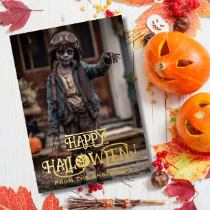 ハロウィーンのゾンビパイロット写真 楽しいハロウィーンの写真 箔シーズンカード