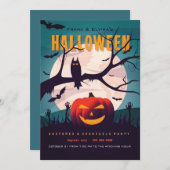 ハロウィーンのゾンビ墓地の衣装パーティー 招待状 (正面/裏面)