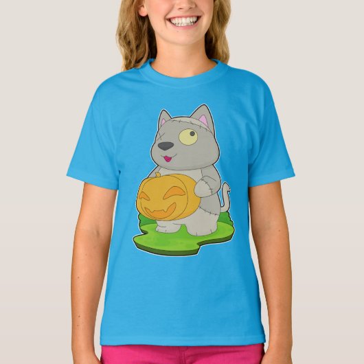 ハロウィーンのゾンビ猫 Tシャツ (正面)