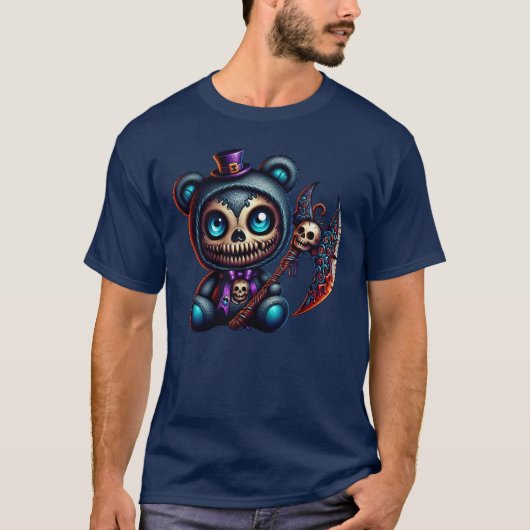 ハロウィーンのデビルベアデザイン Tシャツ (正面)