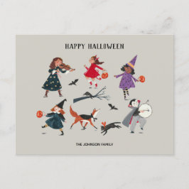 ハロウィーンのトリックまたは子供を扱う シーズンポストカード