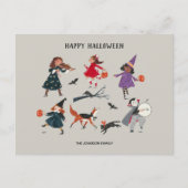 ハロウィーンのトリックまたは子供を扱う シーズンポストカード (正面)