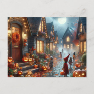 ハロウィーンのトリックまたは子供を扱う シーズンポストカード