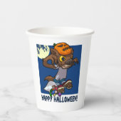 ハロウィーンのトリックまたは小さな漫画の人狼を扱う 紙コップ (正面)