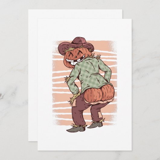 ハロウィーンのトレンキングかかしカボチャおもしろいトワーク 招待状 (正面/裏面)