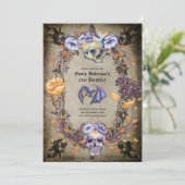 ハロウィーンのドクロ おしゃれなパーティーの招待状 水彩 招待状 (スタンド正面)