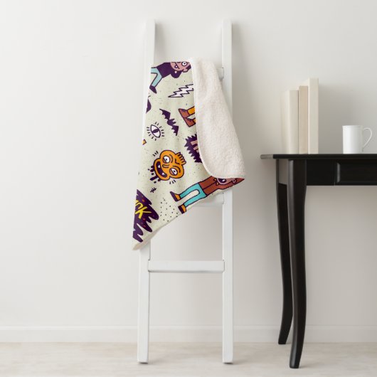 ハロウィーンのドードル、風変わりな漫画のシームレスなセット。 シェルパブランケット (インサイチュ)