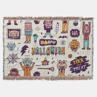 ハロウィーンのドードル、風変わりな漫画のシームレスなセット。 スローブランケット