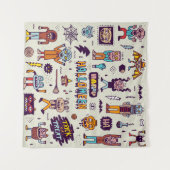 ハロウィーンのドードル、風変わりな漫画のシームレスなセット。 タペストリー (正面(横))