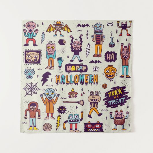 ハロウィーンのドードル、風変わりな漫画のシームレスなセット。 タペストリー (正面)