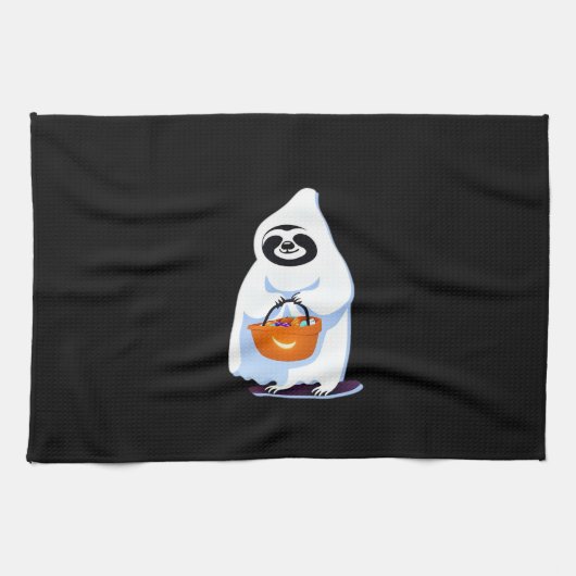 ハロウィーンのナマケモノは幽霊のトリックまたはtr キッチンタオル (横)