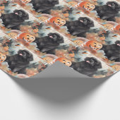 ハロウィーンのニューファンドランドとカボチャ怖い ラッピングペーパー (角)