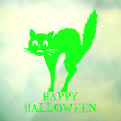 ハロウィーンのネオングリーンブラック猫カスタム文字デコル ウィンドウサイン (シート3)