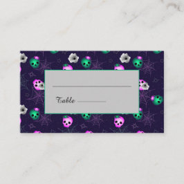 ハロウィーンのネオンピンクと緑の白熱［赤熱］光を放つスカルプラック プレイスカード