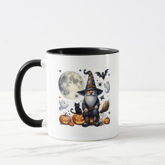 ハロウィーンのノームと黒猫 マグカップ (左)