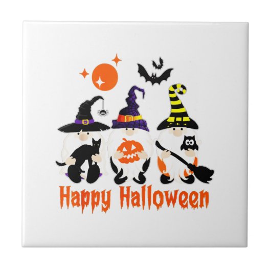 ハロウィーンのノーム かわいい秋のかぼちゃの落ち葉 タイル (正面)