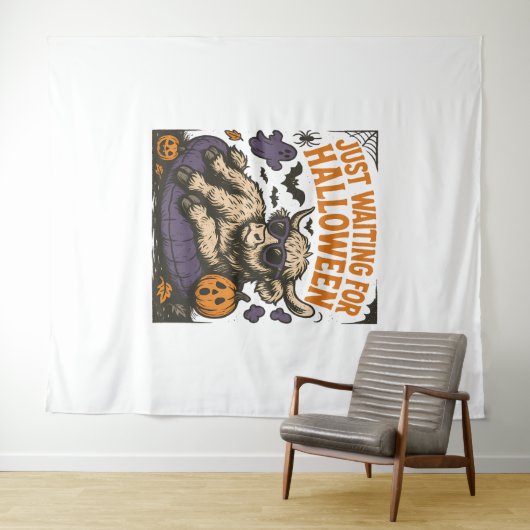 ハロウィーンのハイランド・カウズを待っている タペストリー (インサイチュ(横))
