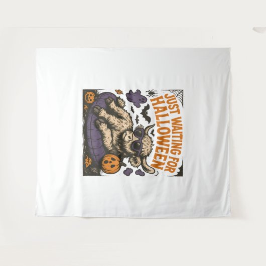 ハロウィーンのハイランド・カウズを待っている タペストリー (正面(横))