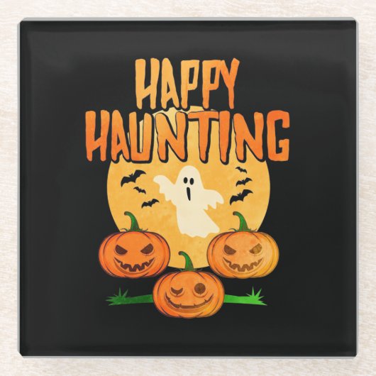 ハロウィーンのハッピーハーティング ガラスコースター (正面)
