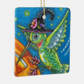 ハロウィーンのハミングバード、ハロウィーンのカボチャのちょうちん空白の・ウィムシー セラミックオーナメント (右)