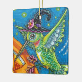 ハロウィーンのハミングバード、ハロウィーンのカボチャのちょうちん空白の・ウィムシー セラミックオーナメント (左)