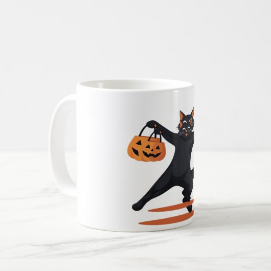 ハロウィーンのバッシュでグルーピングする黒猫 コーヒーマグカップ (正面左)