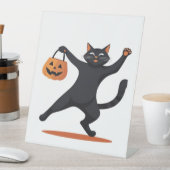 ハロウィーンのバッシュでグルーピングする黒猫 台座サイン (インサイチュ)