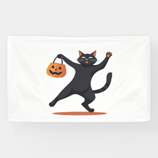 ハロウィーンのバッシュでグルーピングする黒猫 横断幕 (横)