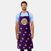 ハロウィーンのパターンとメッセージ エプロン (着用した状態)