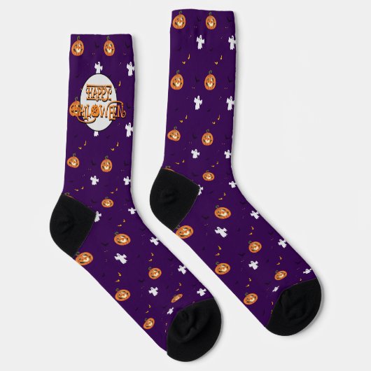 ハロウィーンのパターンとメッセージ ソックス (右)