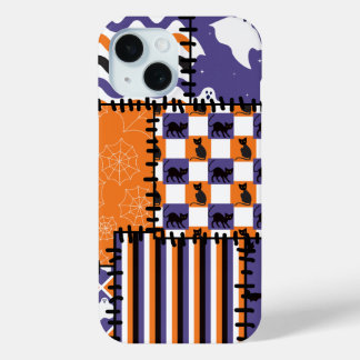 ハロウィーンのパッチワーク 猫 おばけ iPhone 15ケース