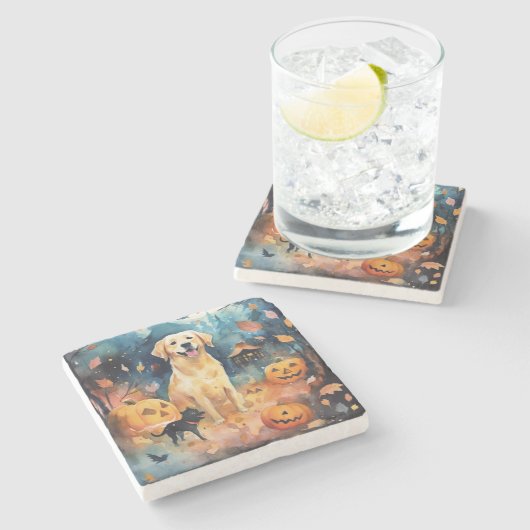 ハロウィーンのフィンランドのラプパンとカボチャ怖い ストーンコースター (横)