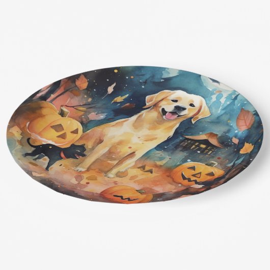 ハロウィーンのフィンランドのラプパンとカボチャ怖い ペーパープレート (アングル)