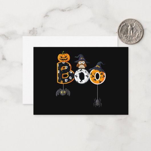 ハロウィーンのフクロウにおばけの帽子とクモ ノートカード (正面/裏面インサイチュ)