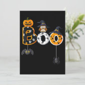 ハロウィーンのフクロウにおばけコスプレ 魔女帽子と蜘蛛 招待状 (スタンド正面)