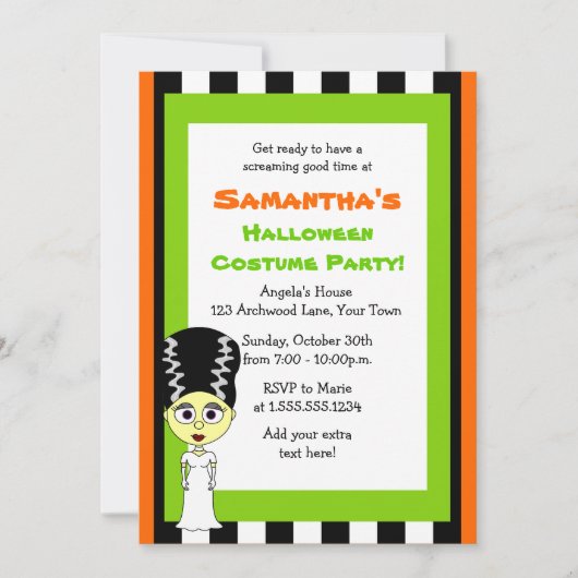 ハロウィーンのフランケンシュタインの衣装パーティー 招待状 (正面)