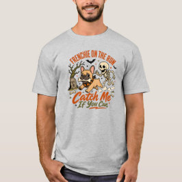 ハロウィーンのフランスブルドッグの逃走 | スケルトン・チェイス・ドッグ Tシャツ